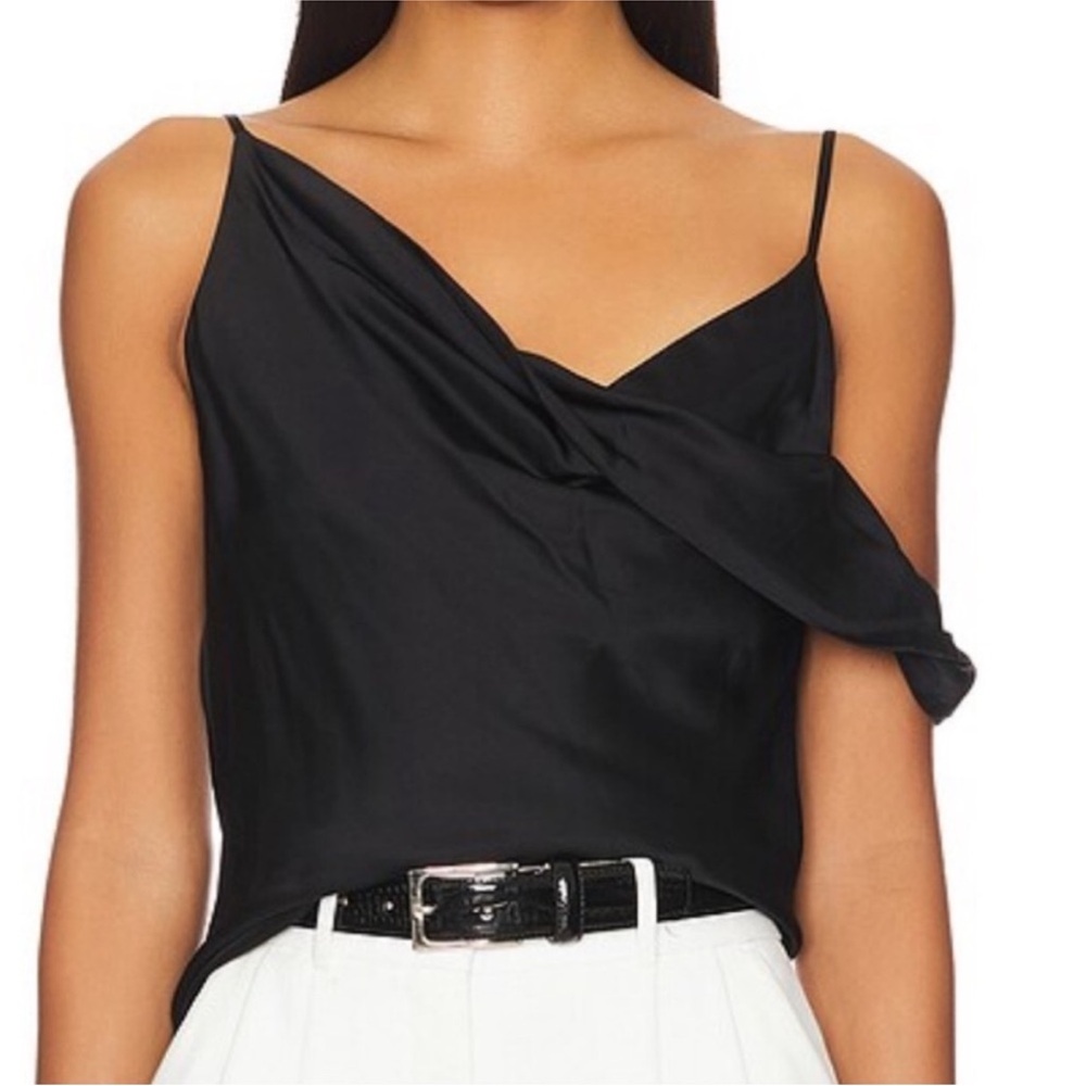 ALC Ramona Black Satin Asymmetrical Cami Top